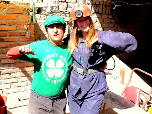 Getting ready to go into the mine with an Ireland-obsessed Pedro